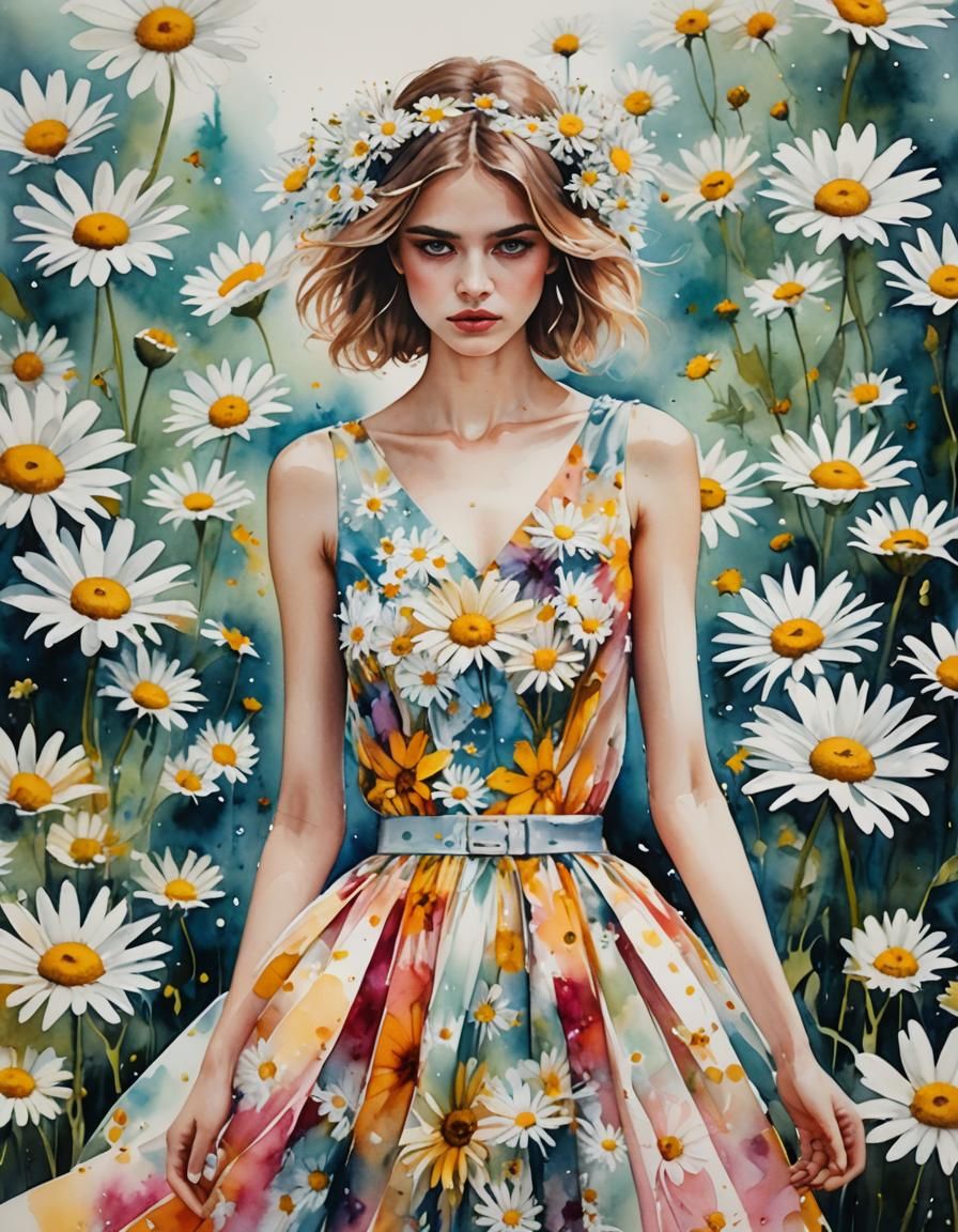 Daisy Fashion in Watercolor Painting