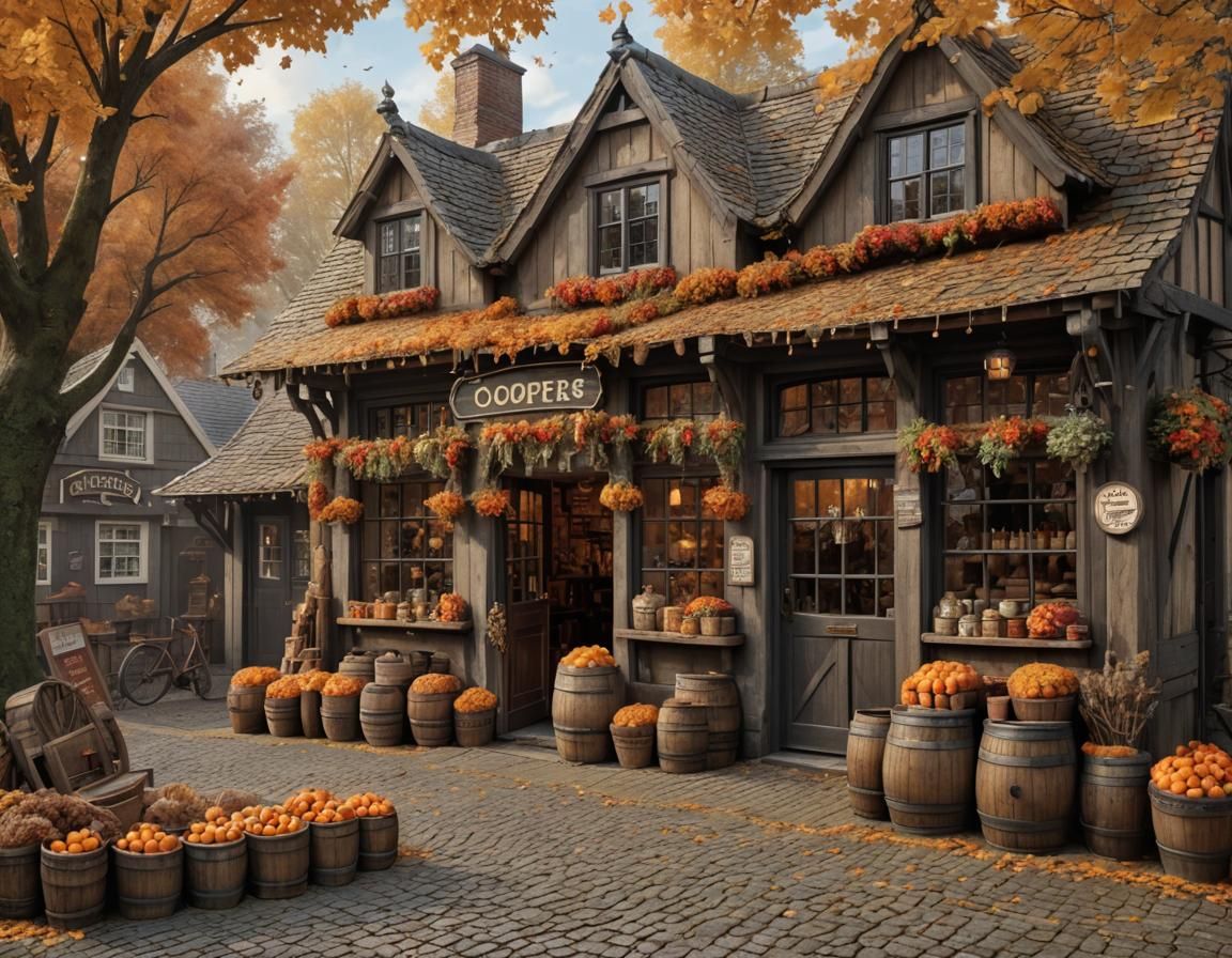 Rustic Cooper Shop in Autumn Sunlight