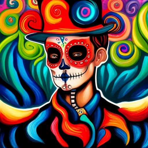 Male Dancer in Sugar Skull Makeup, Candyland Gouache