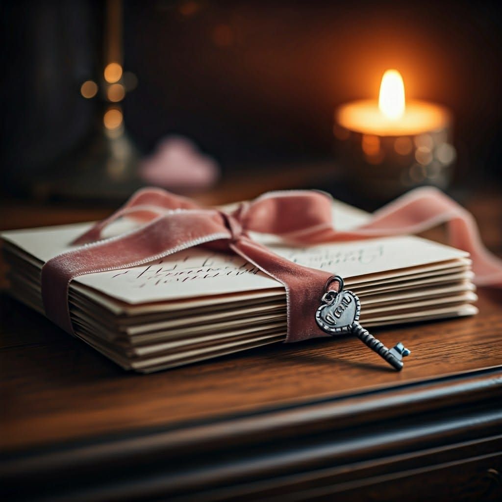 Romantic Calligraphy Letters Tied with Vintage Ribbon and Sk...