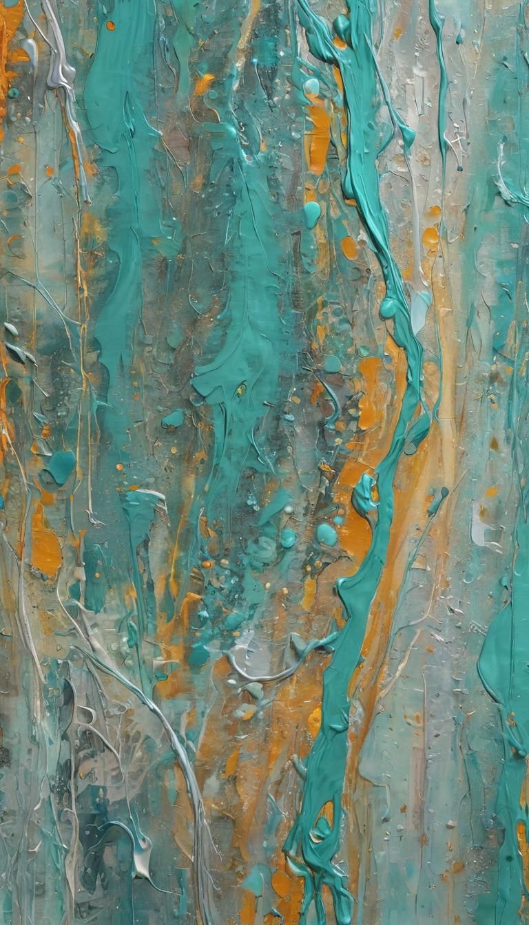 Abstract Expressionist Painting with Iridescent Swirls