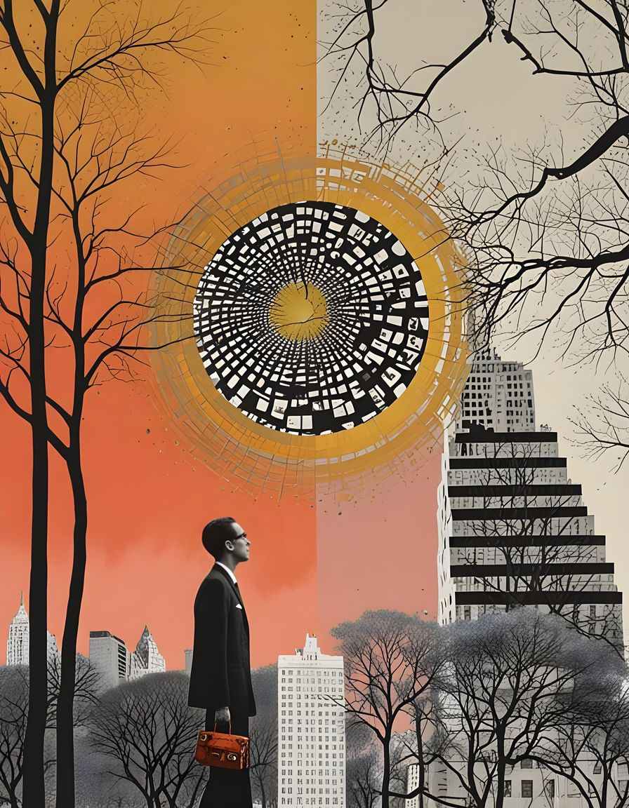 Central Park Double Exposure in Silkscreen Style