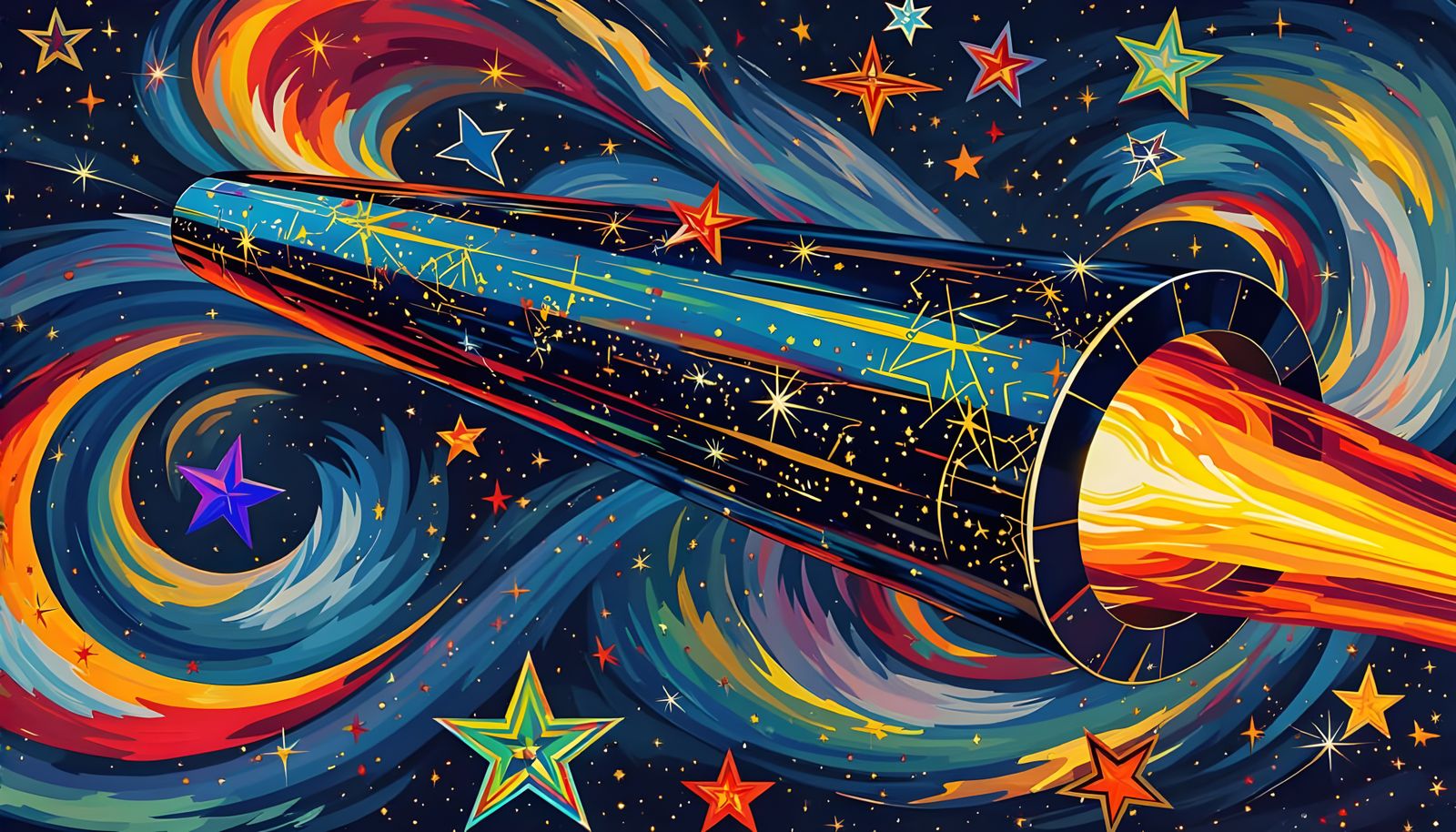 Reflective Cylinder Mirrors a Surreal Cosmos in Impasto