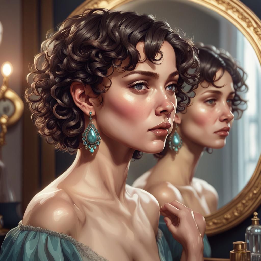 Woman's Sentimental Reflection in Hyperdetailed Digital Art