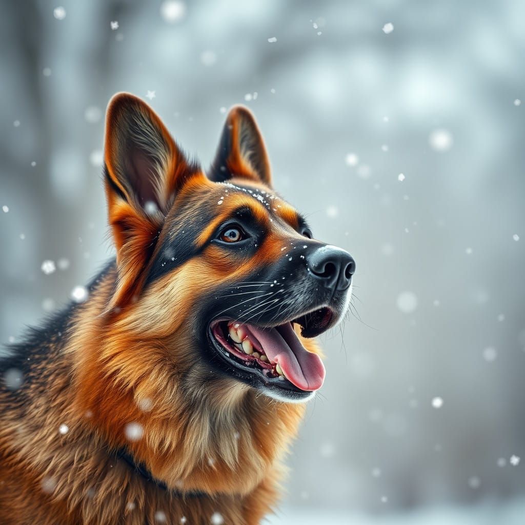 German Shepherd Chases Snowflakes in Winter Wonderland