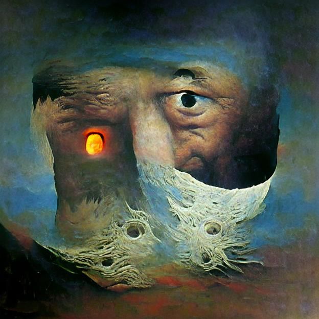 Surreal Moon with Eyes in a Haunting Landscape