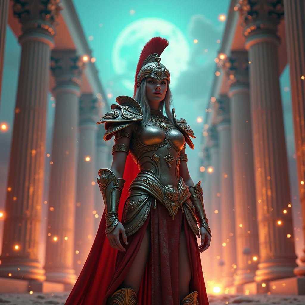 Victorious Gladiator in Mystical Arena: Digital Illustration