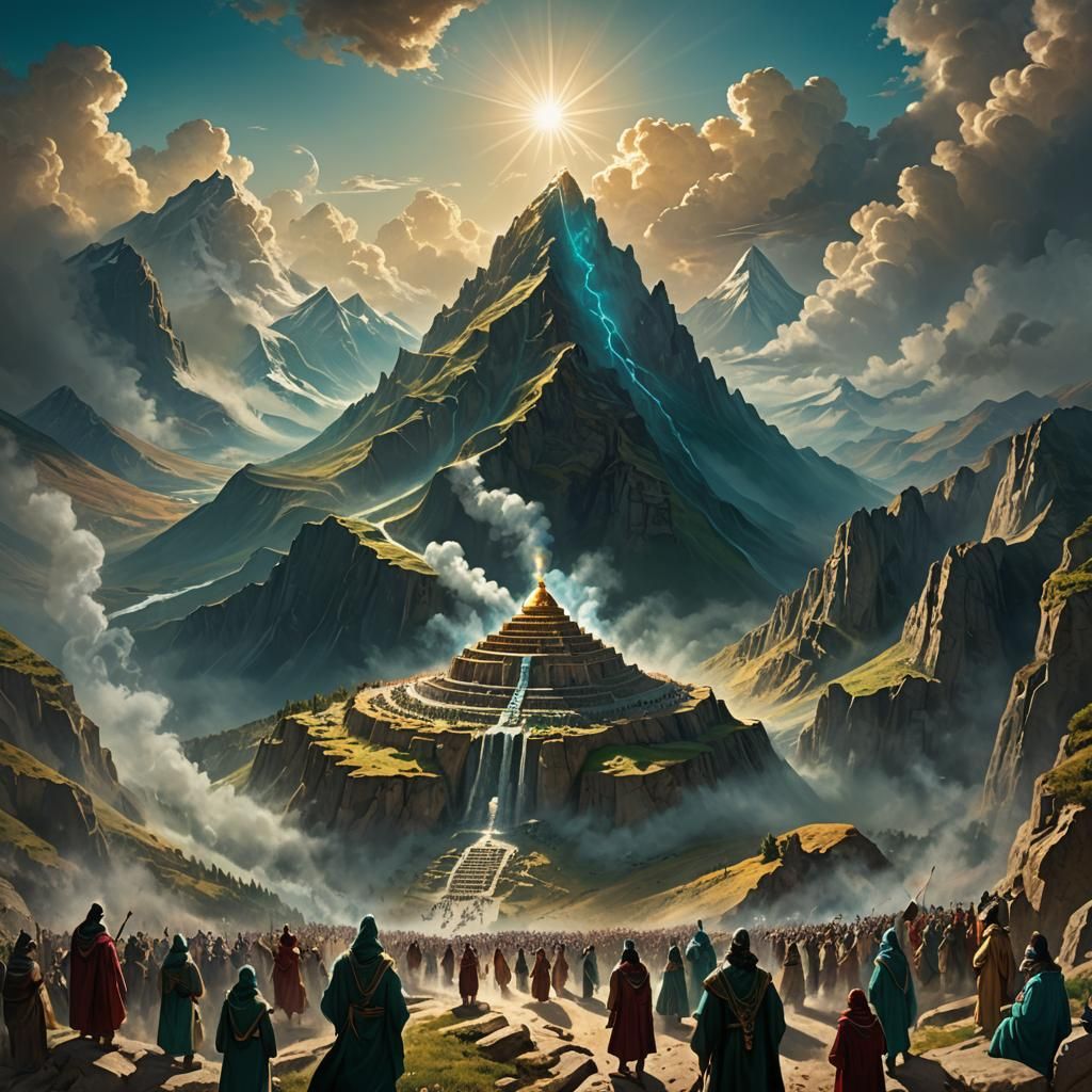 Epic Mountain Landscape with Ancient Crowd