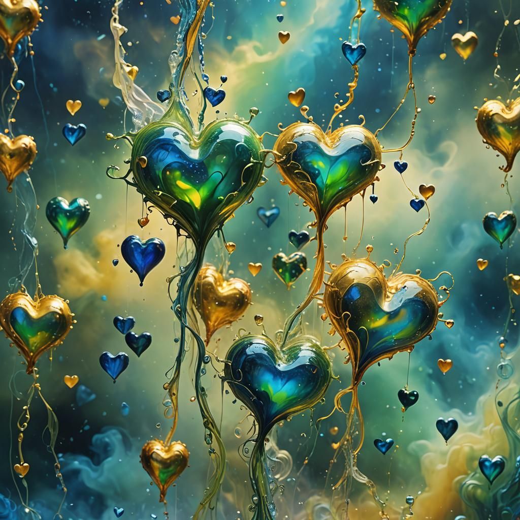 Magical Hearts in Dreamlike Fantasy Oil Painting