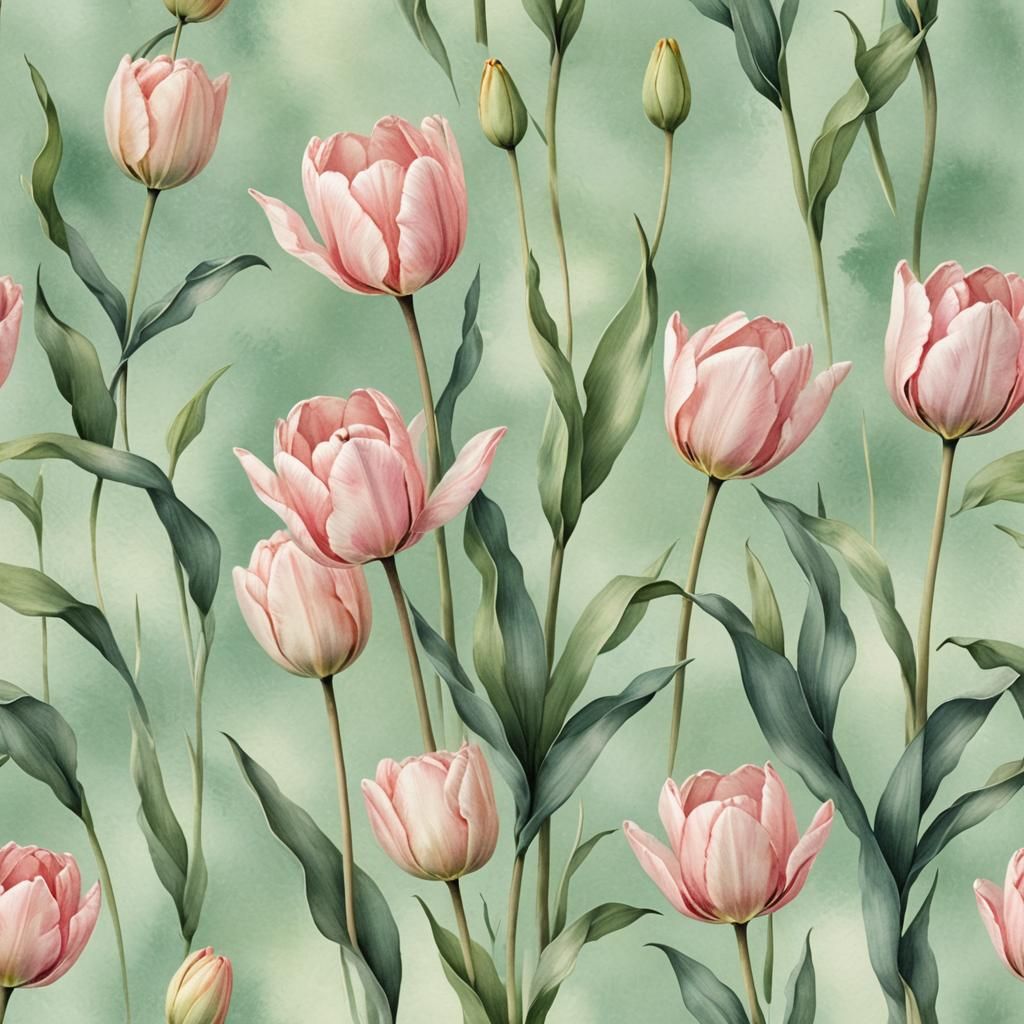Watercolor Tulip Botanical Illustration in Soft Pastel Color...