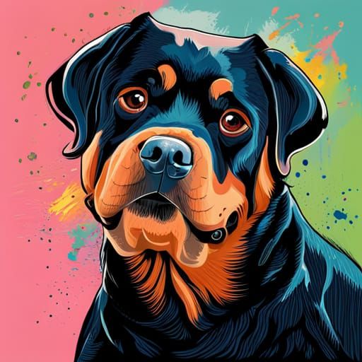 Rottweiler in Rugrats Style with Abstract Art