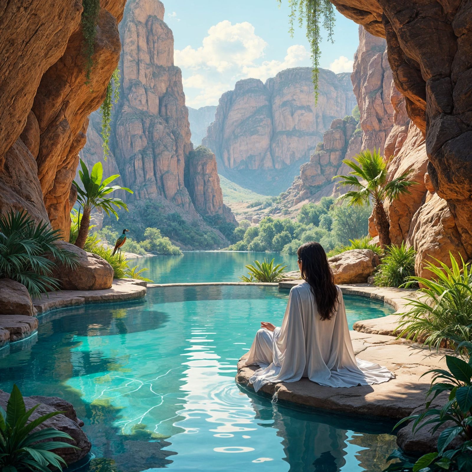 Hidden Desert Oasis with Exotic Wildlife as Matte Painting