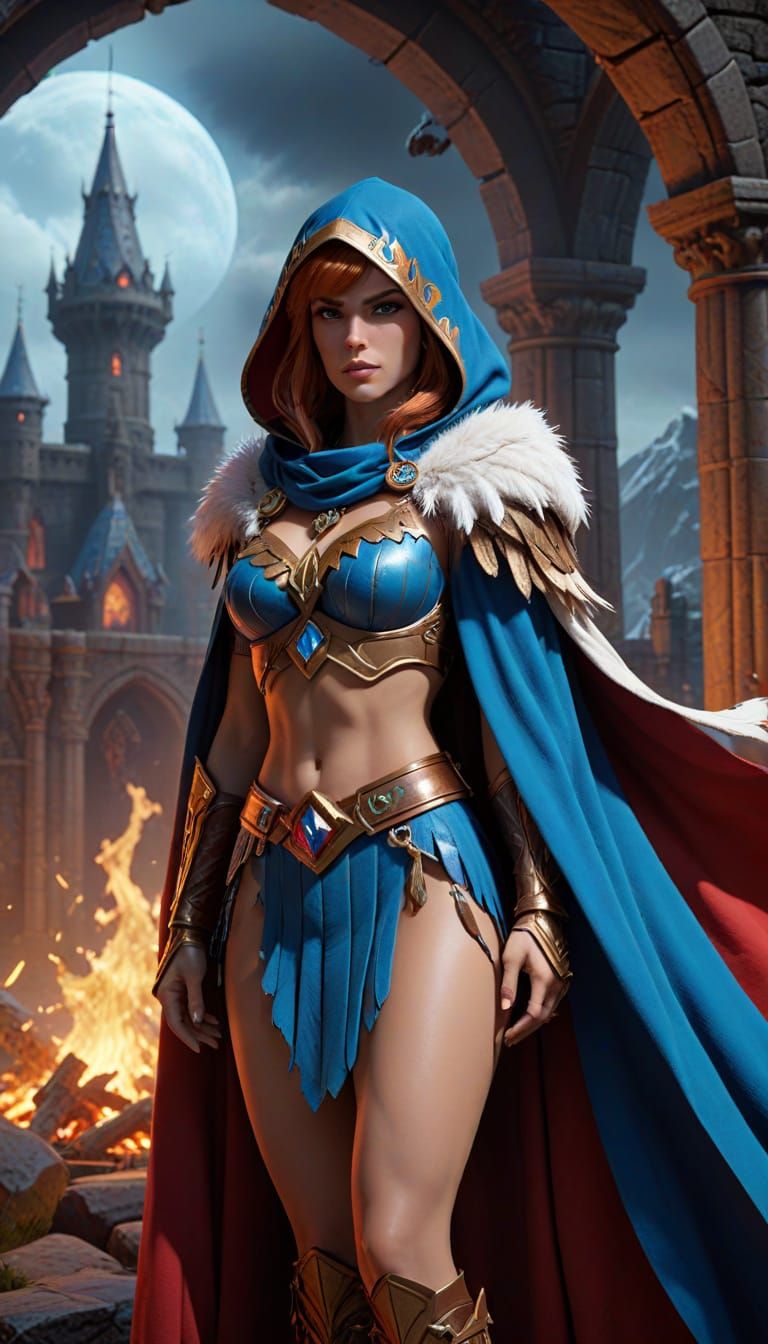 Sorceress Teela Na in Regal Feathers and Hawk Beak Cloak