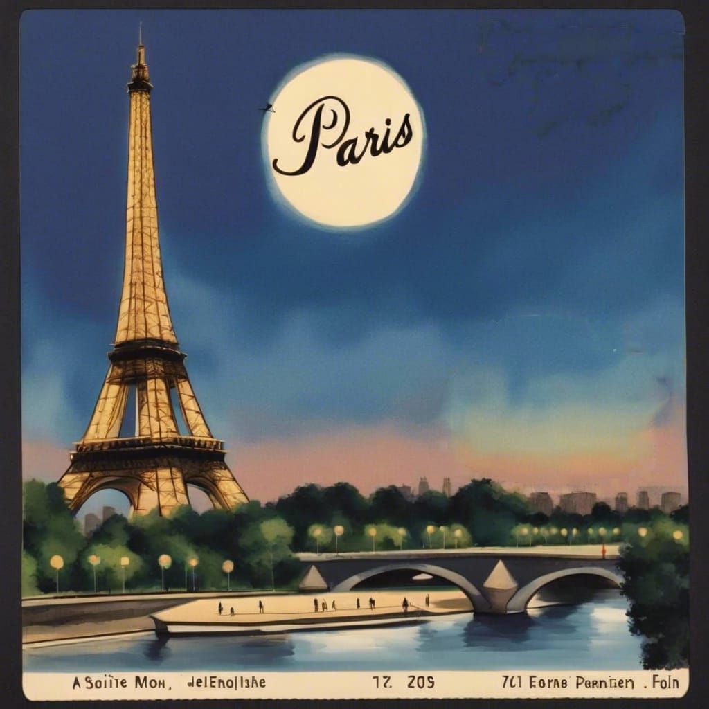 Eiffel Tower Moonlight Postcard