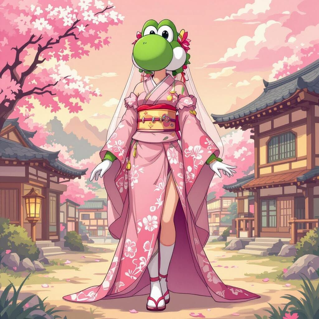 Yoshi's Girlfriend as Pink Wolf in Anime Manga Style