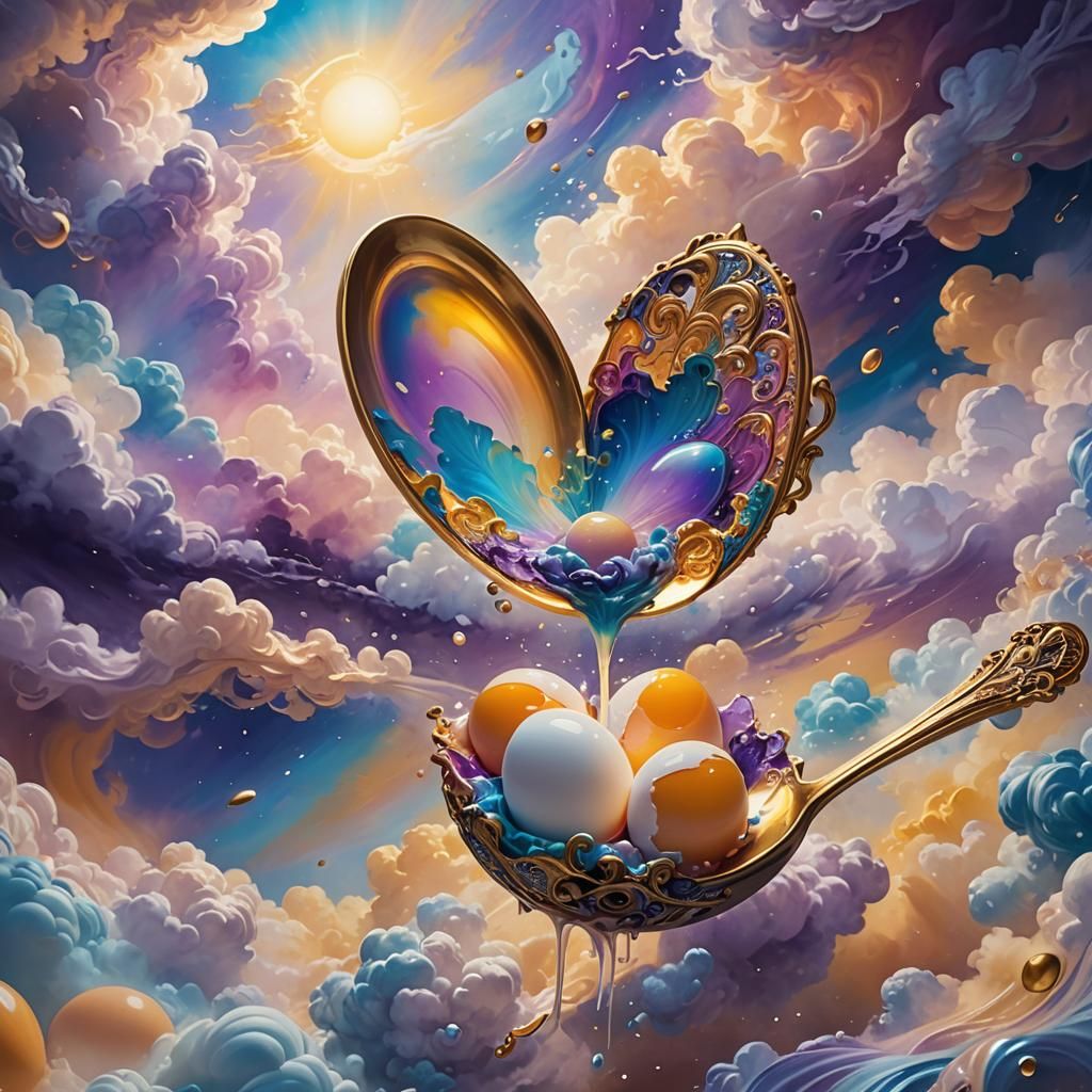 Fantasy Splash Art: Floating Egg and Spoon