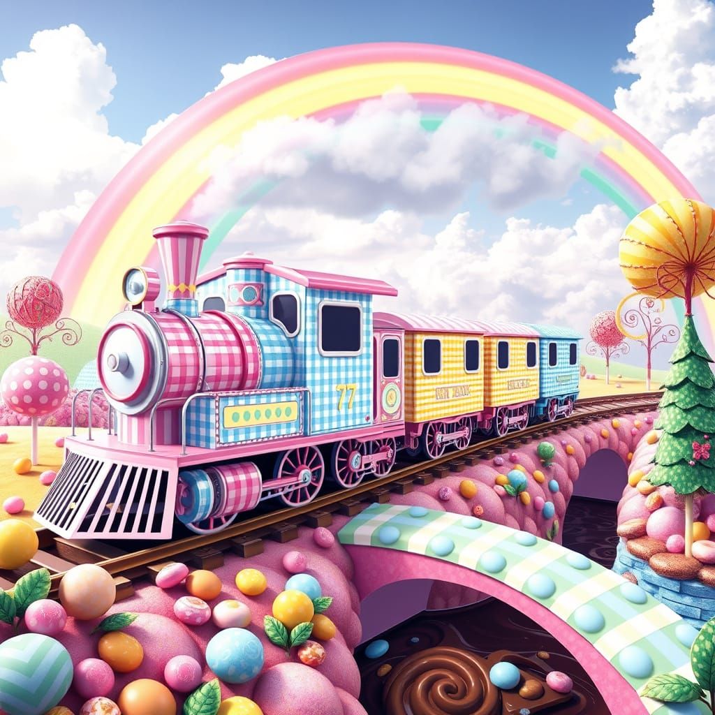 Whimsical Gingham Train in Candy Wonderland
