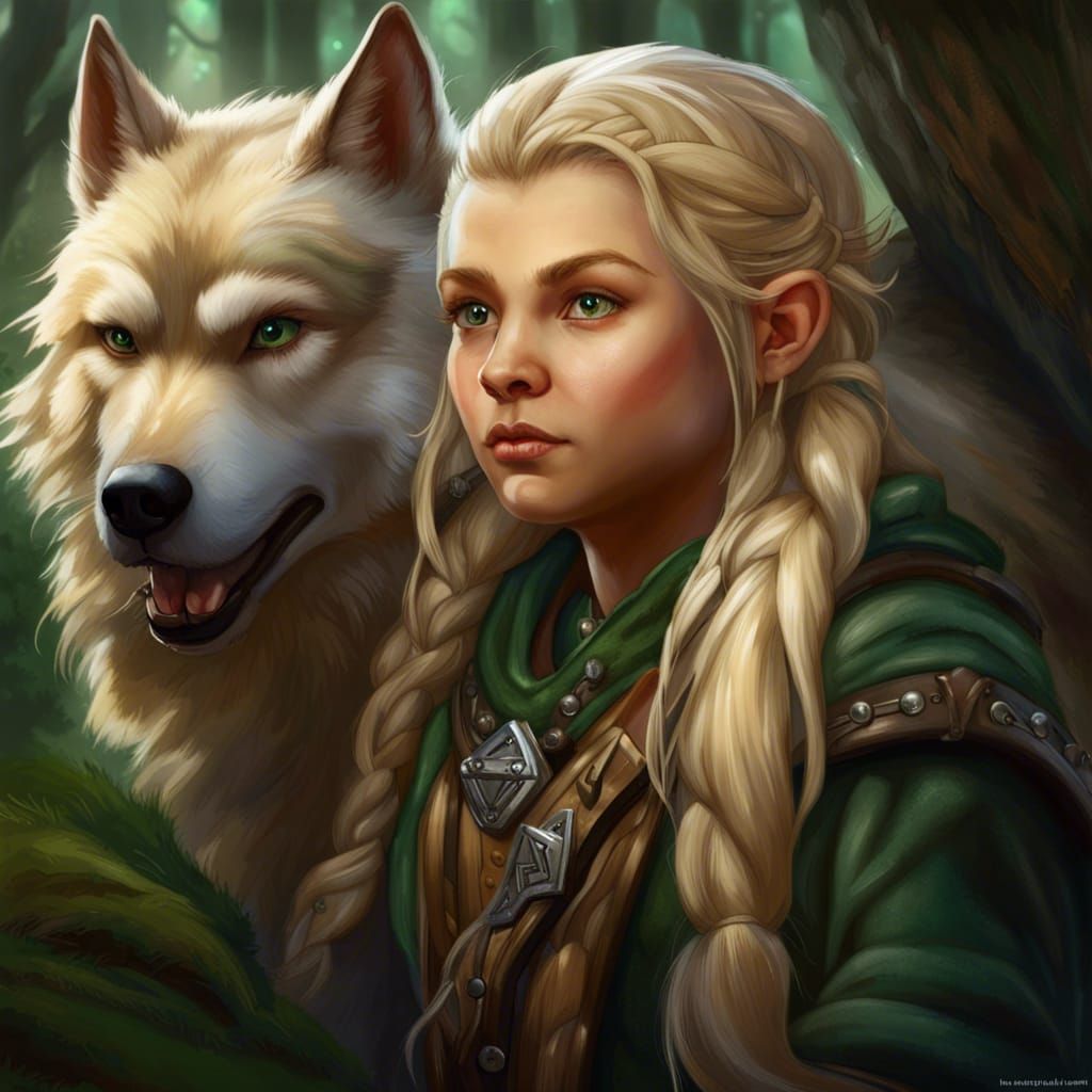 Halfling Ranger with Wolf Companion in Forest