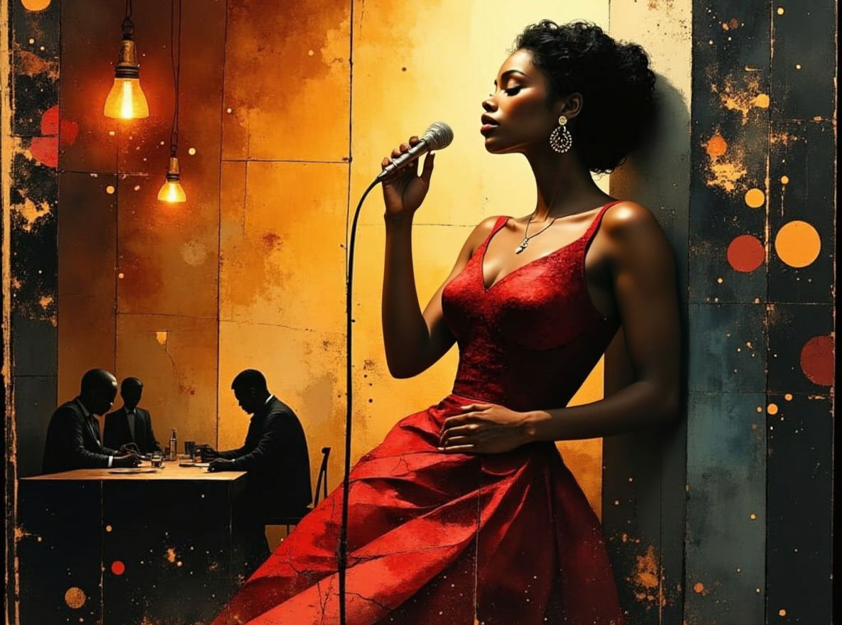 Elegant Jazz Singer in Gouache Ink Style