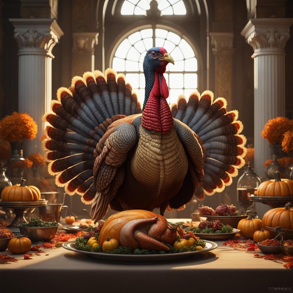 Thanksgiving Turkey Family in Dark Fantasy Style