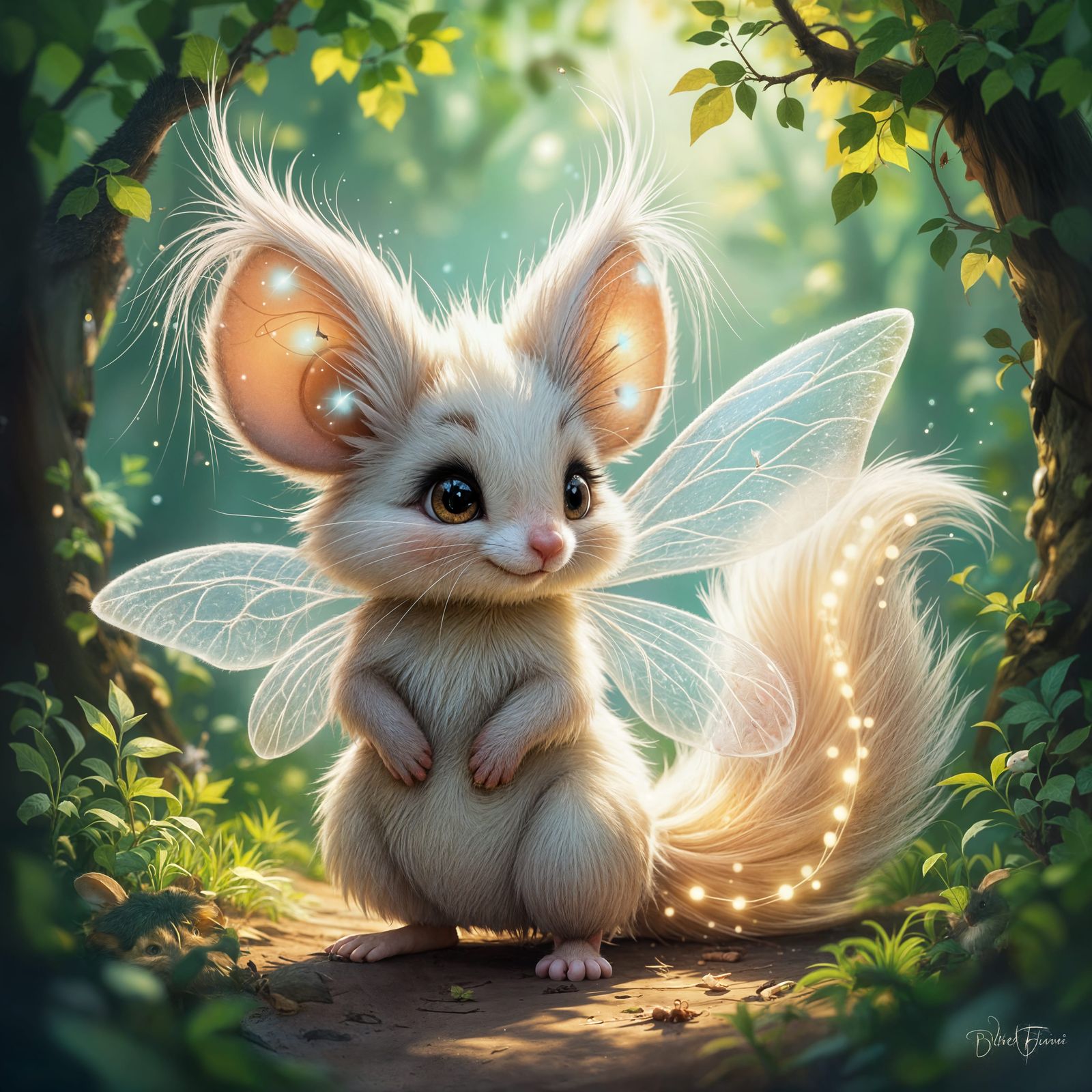 Cute Mouse with Long Tufted Ears and Tail