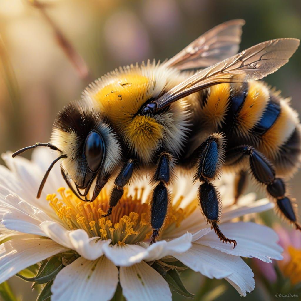 A sleeping bumblebee at dusk on a flower