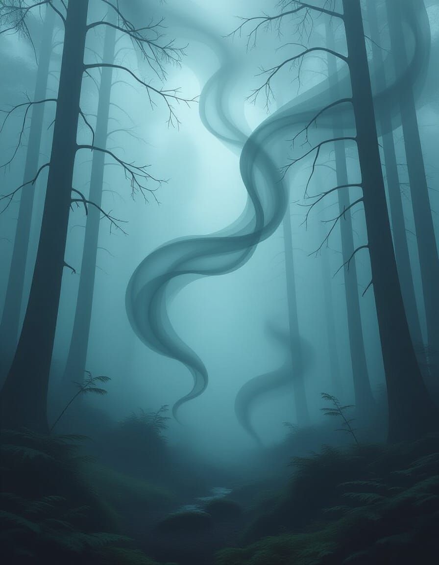 Mystical Forest Arcs of Mist in Dark Fantasy Surrealism