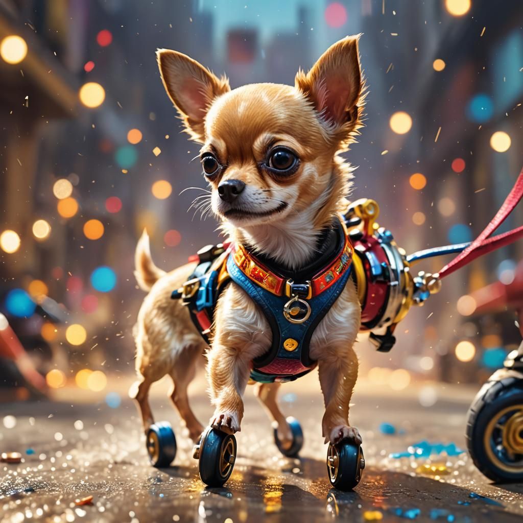 Chihuahua Zipping with Wheels in Fantasy Concept Art