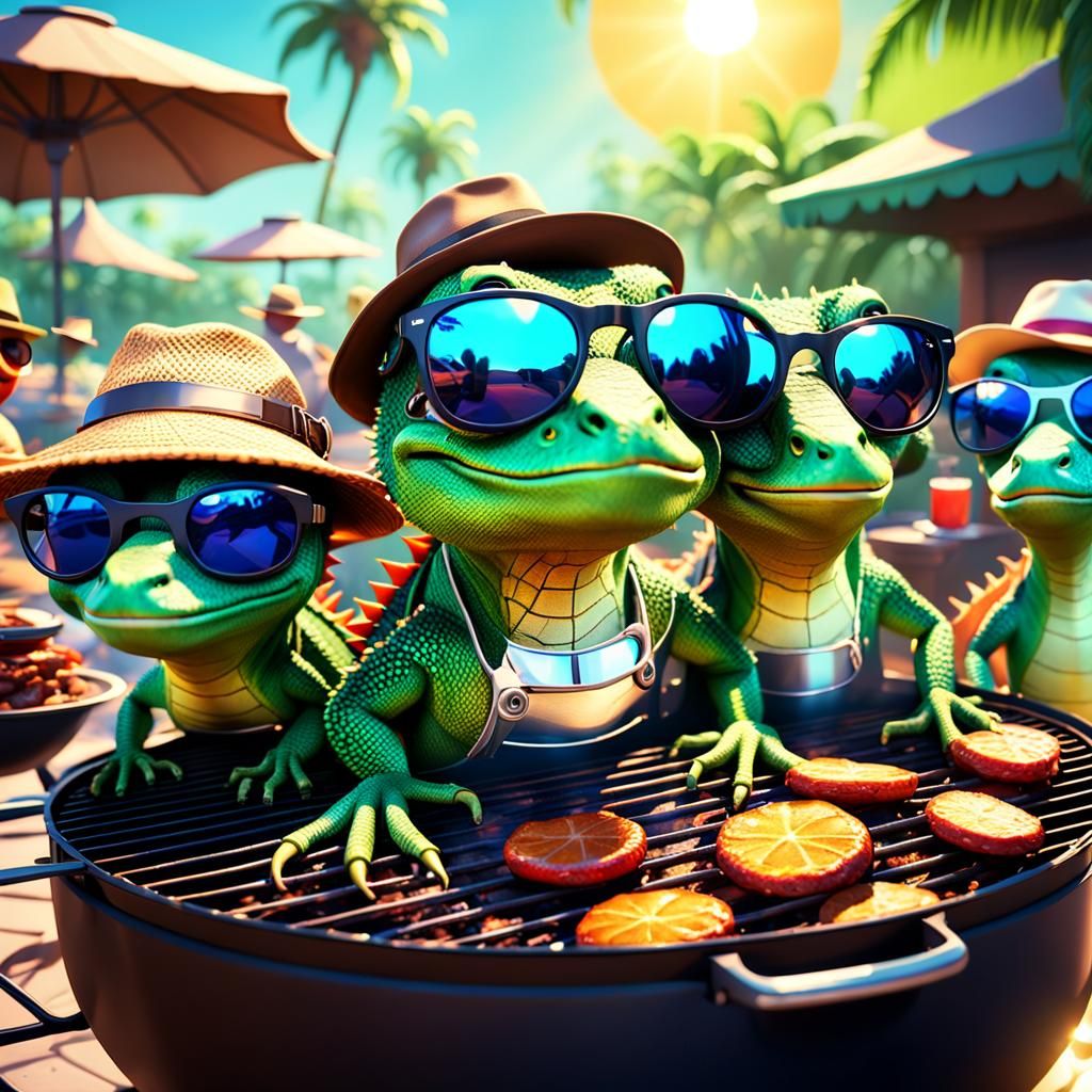 Lizards on a BBQ Grill: Pixar-Style Concept Art