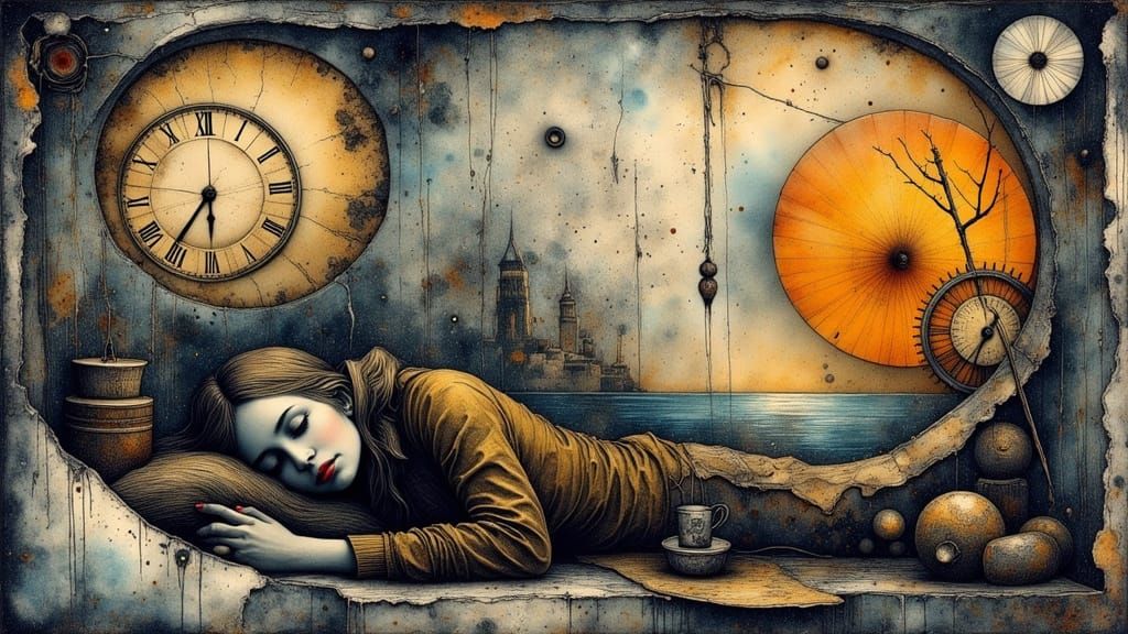 Clockmaker's Dream: Impasto Acrylic and Ink Illustration