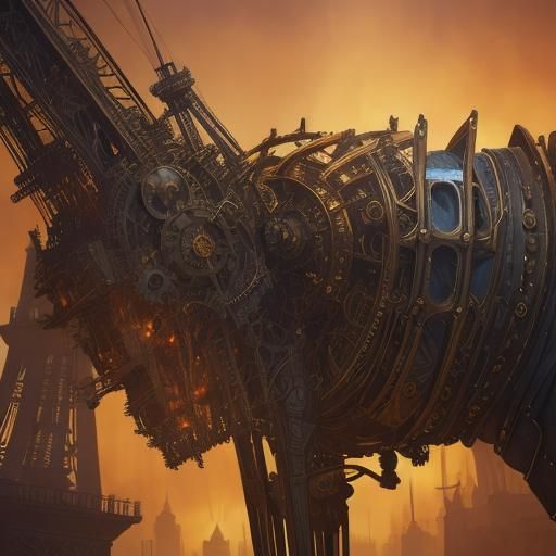 Steampunk Eiffel Tower Repair at Sunset: Fantasy Art
