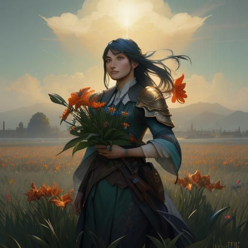 Hyperdetailed Lilies in a Field, Art Nouveau Style