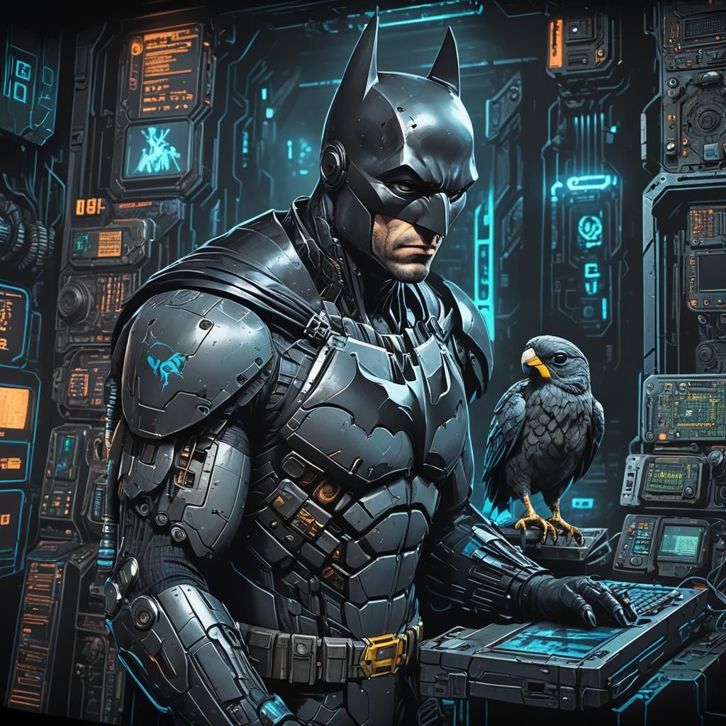 Cyberpunk Computer Displays Batman with Parrot