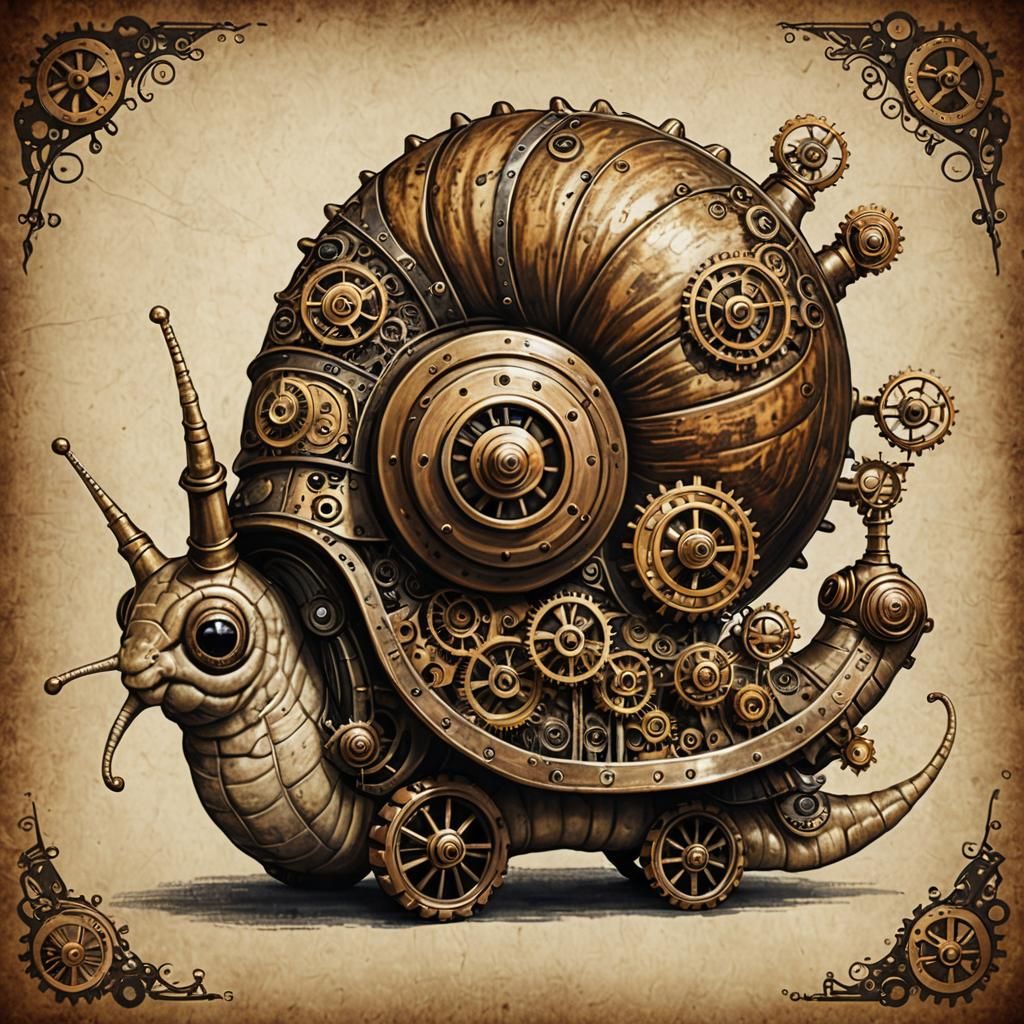 Steampunk snail drawing