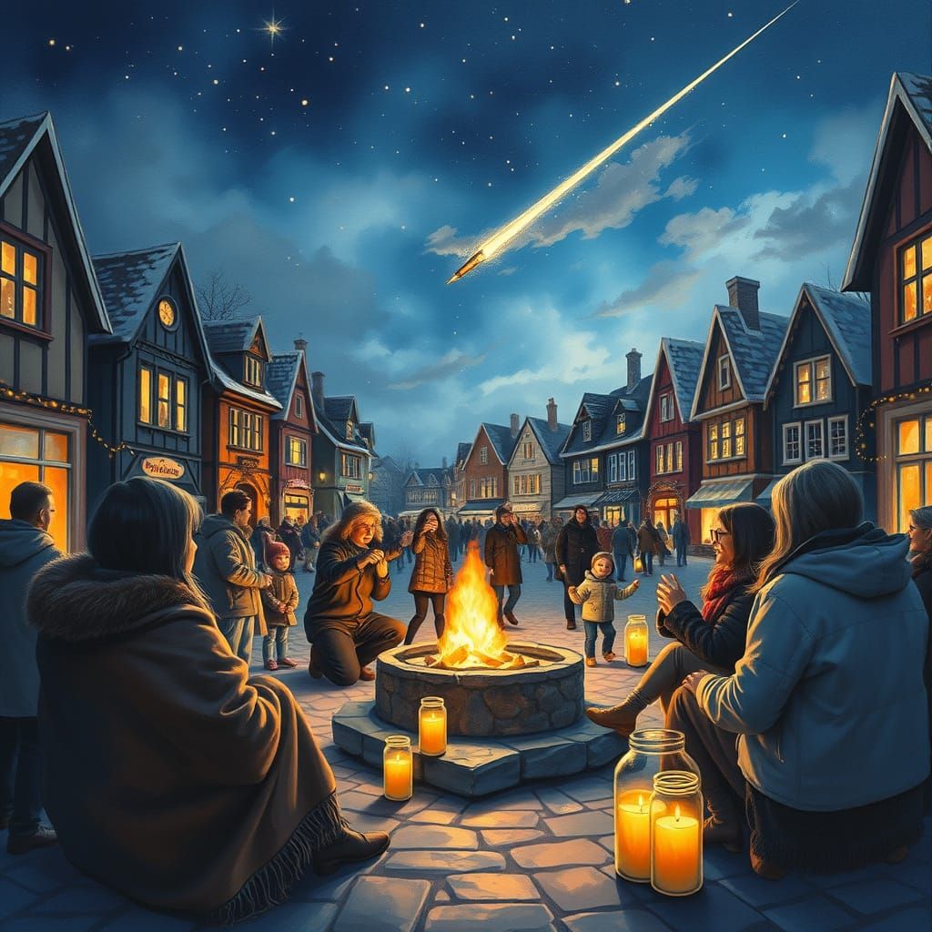 Cozy Starfall Night in Town Square