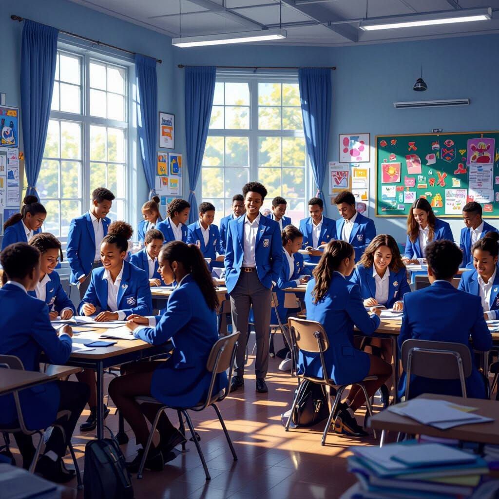 Vibrant High School Classroom Activity in Romantic Matte Pai...