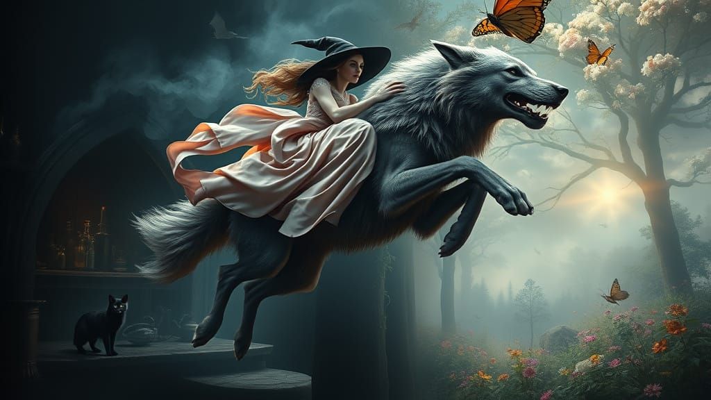 Fantasy Witch's Leap into Enchanted Forest