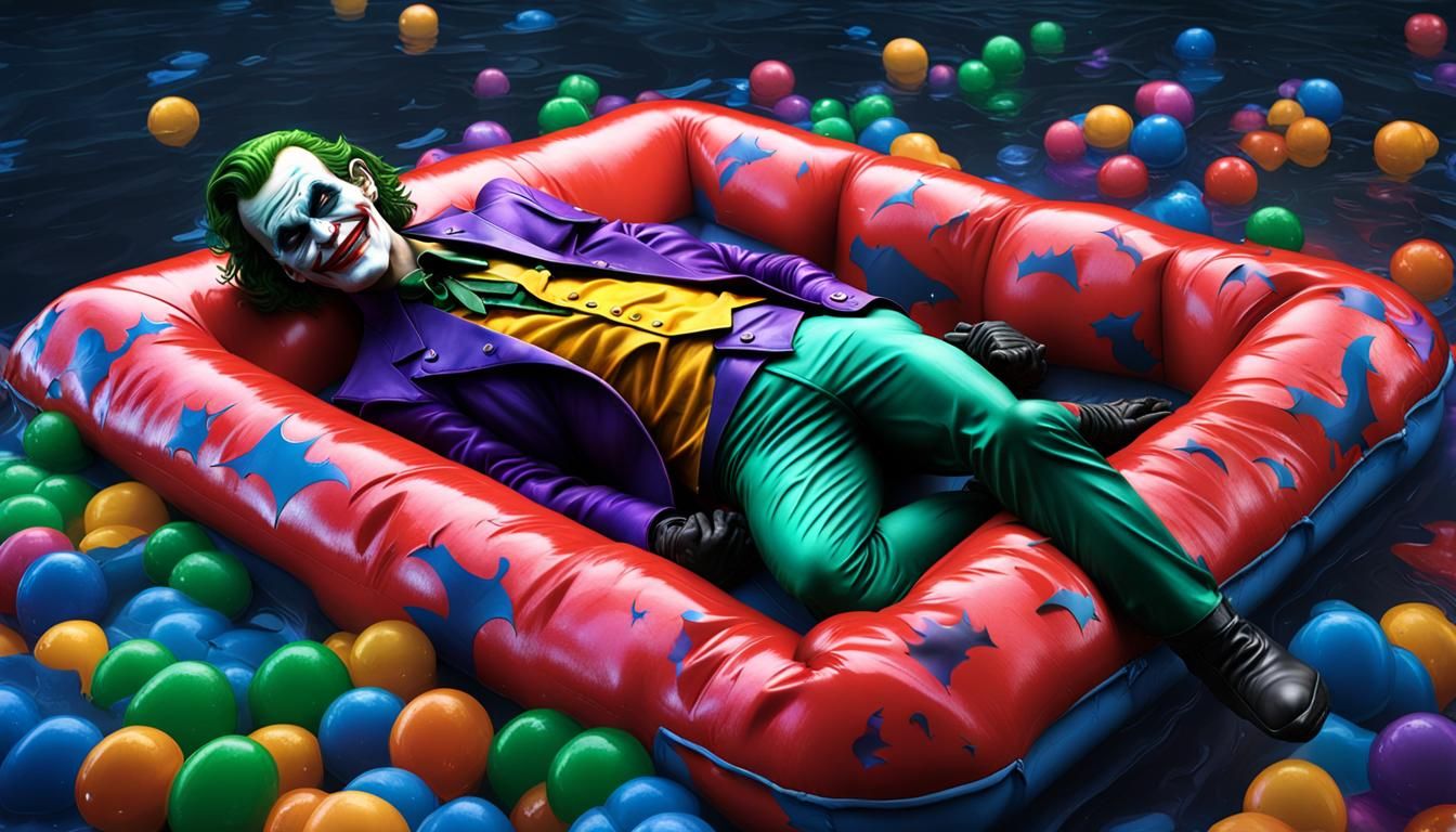 The Joker laying on a Batman float