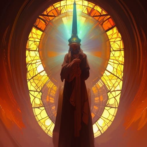 Religious Concept Art in Orange and Teal