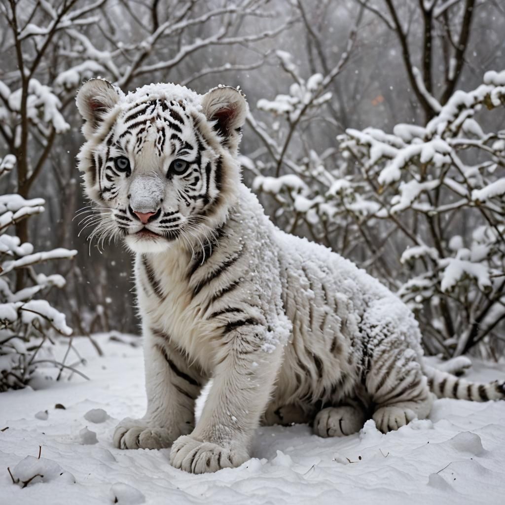 White Tiger Cub in Snow