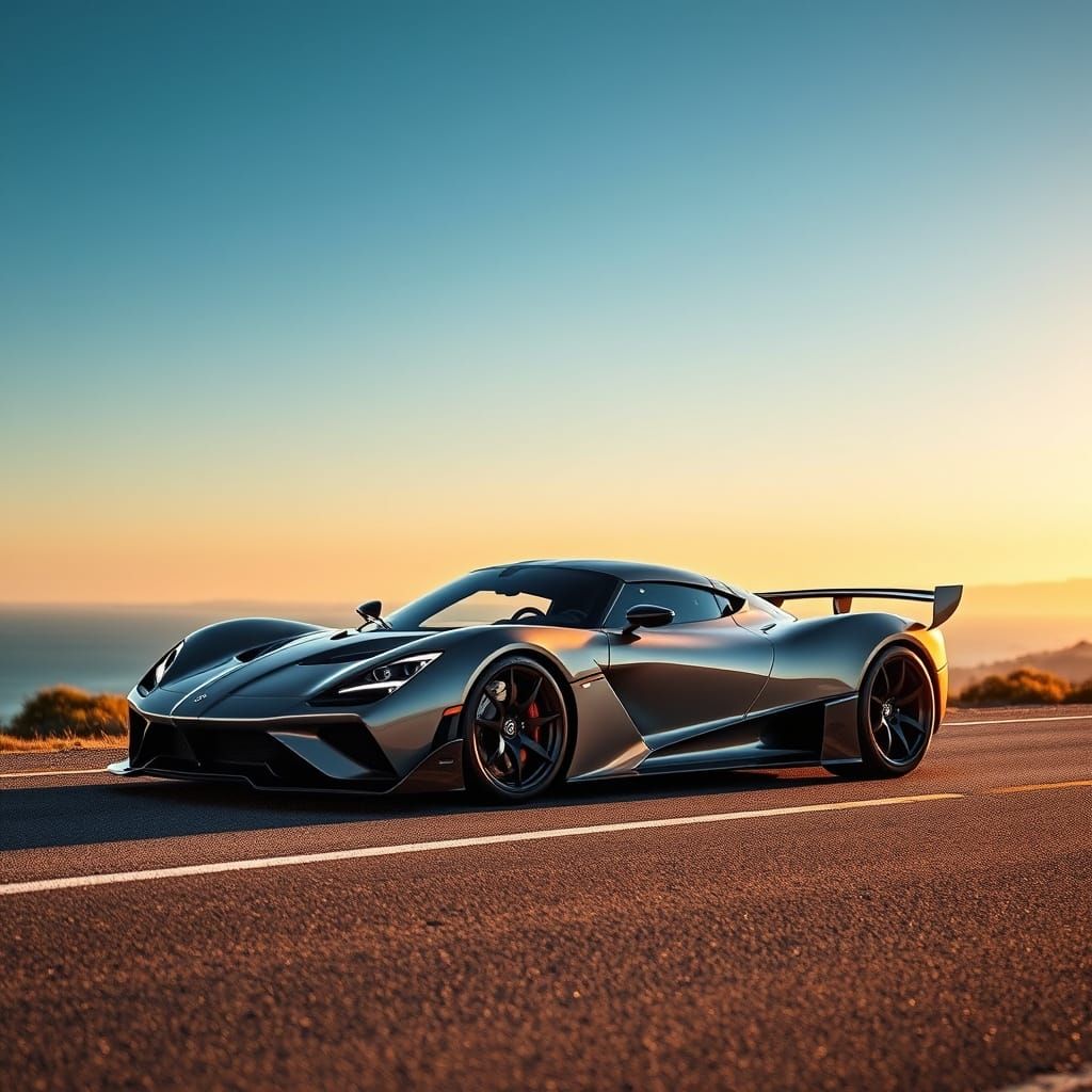 Sleek SSC Tuatara on Coastal Highway in Warm Golden Light