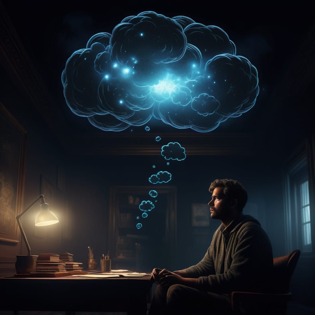 Surreal Concept Art of a Person Lost in Thought
