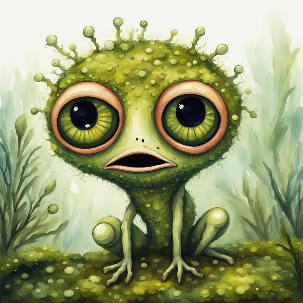 Zany Whimsical Mossy Strange Cute  Funny Bog Creature :: Qui...