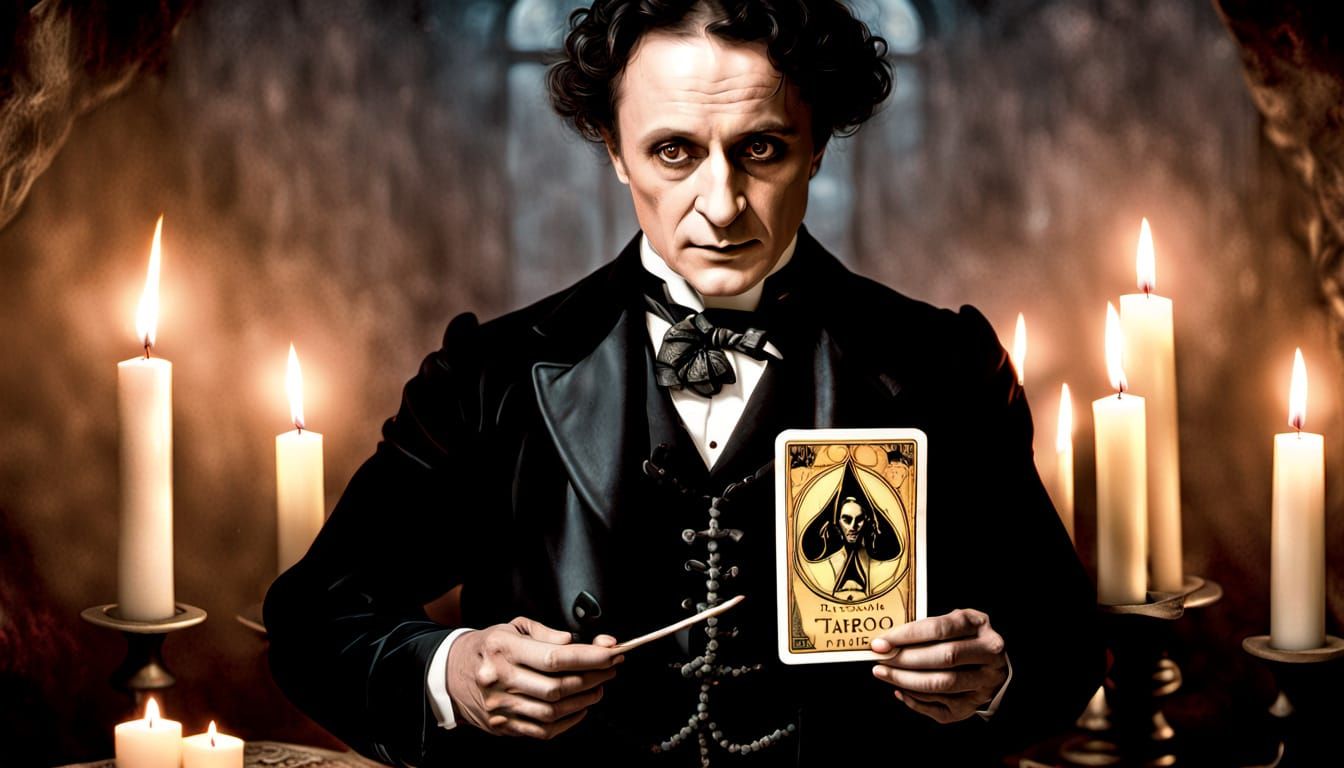 Mysterious Harry Houdini Holds the Ominous Death Tarot Card