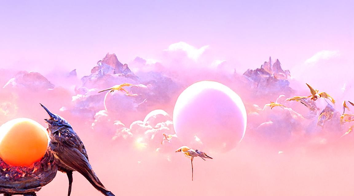 Grandfather Sun Feeds Pearl to Bird: Matte Painting