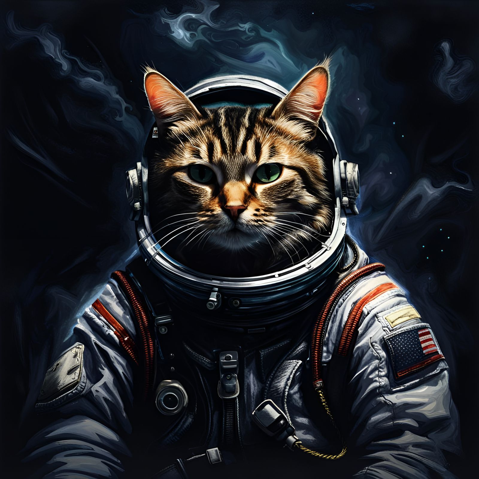 Sinister Astronaut Cat as Digital Oil Painting