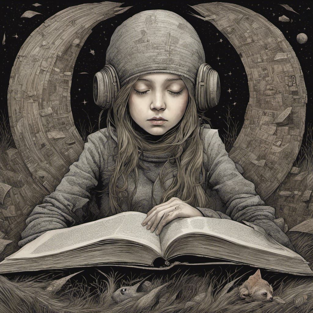 Girl Reading Book in Neo-Expressionist Style