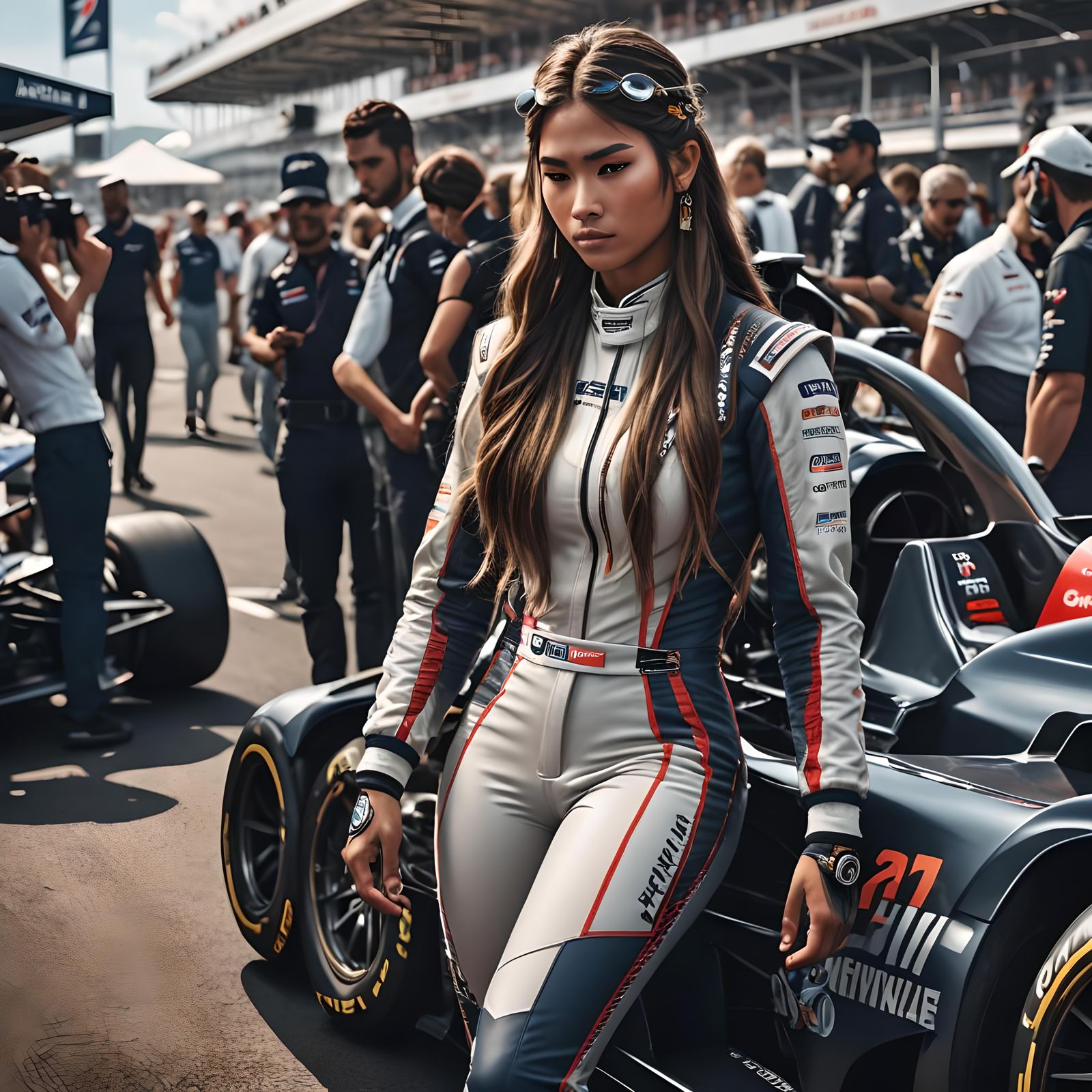 Native American Racer in French Formula One Car: 3D Anime Ar...
