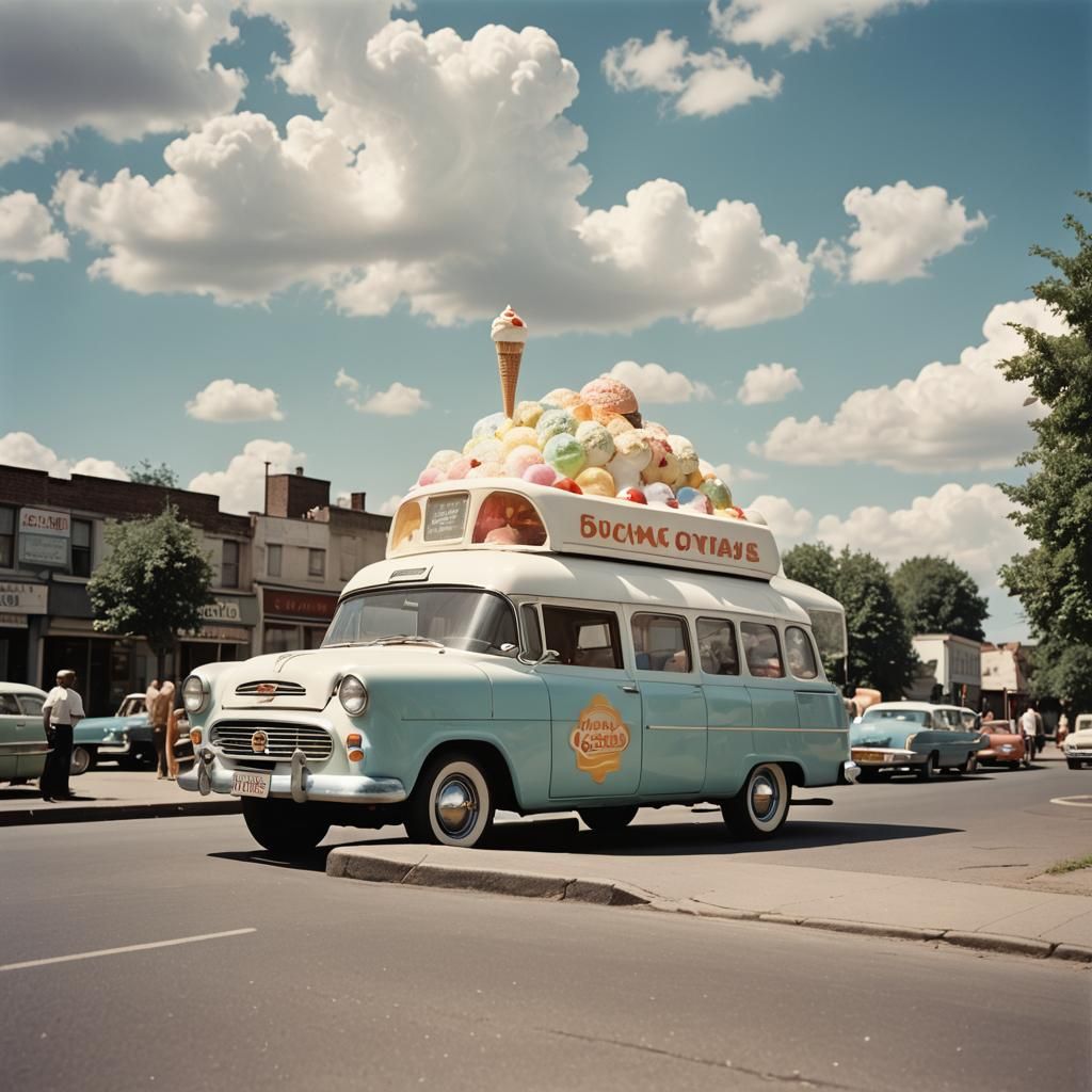 Vintage 1960s Ice Cream Car in Sunlight