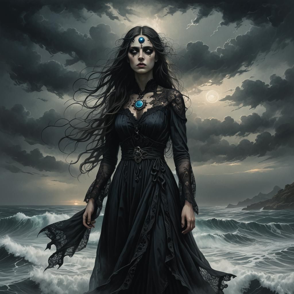 Dark Fantasy Woman with Third Eye Illustration